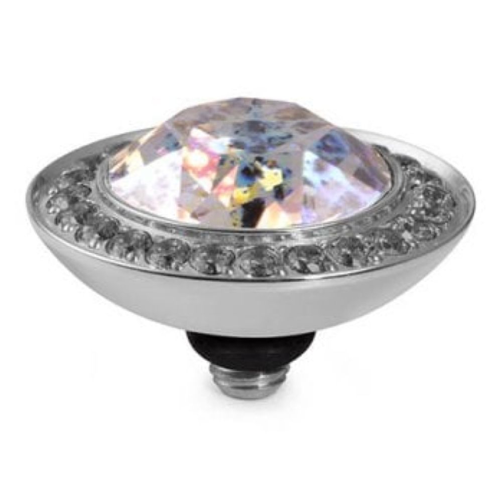 13mm Interchangeable Tondo Deluxe White Patina Crystal Top in S/P With Black Diamond Bordered