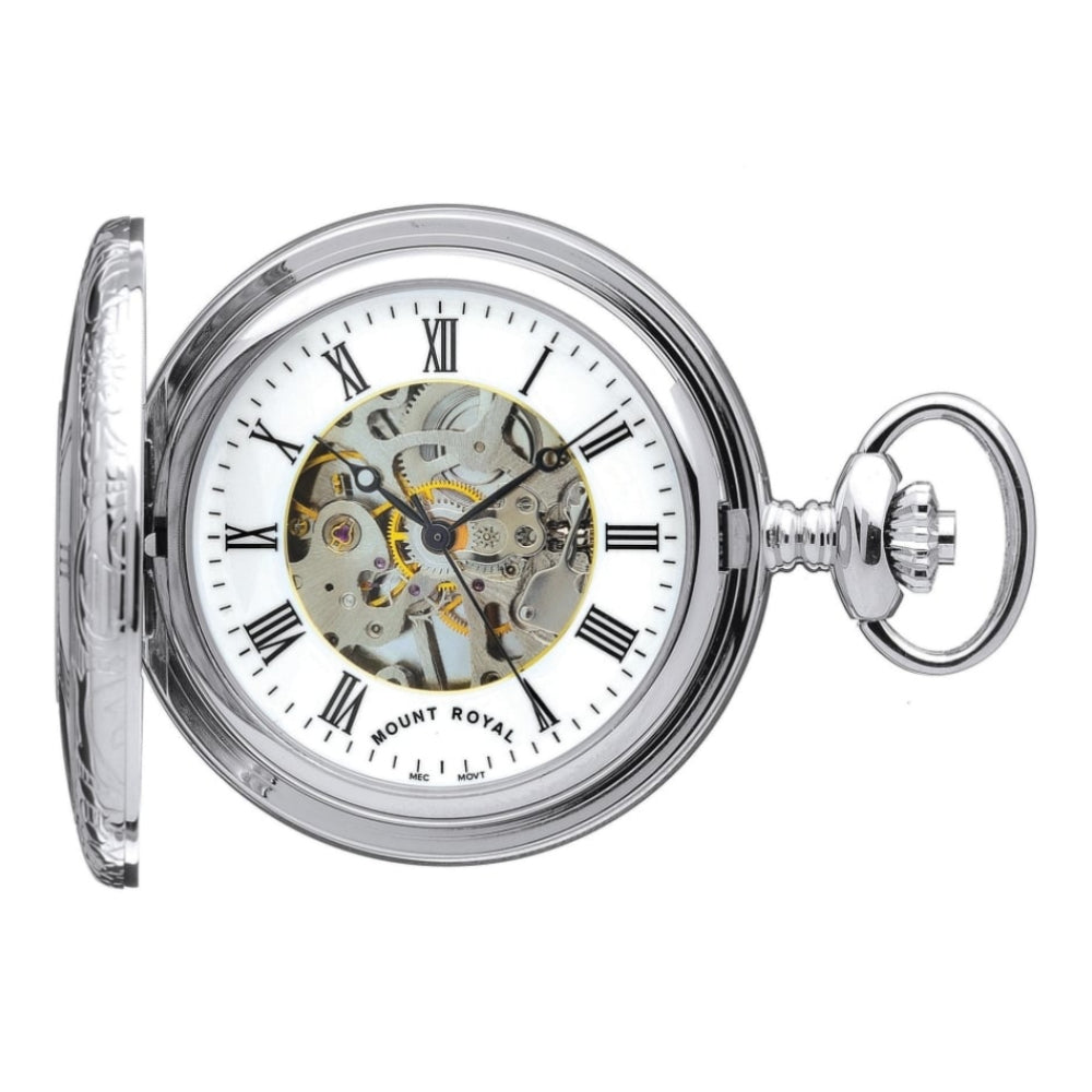 Mount Royal Chrome Plated Mechanical Half Hunter Pocket Watch with