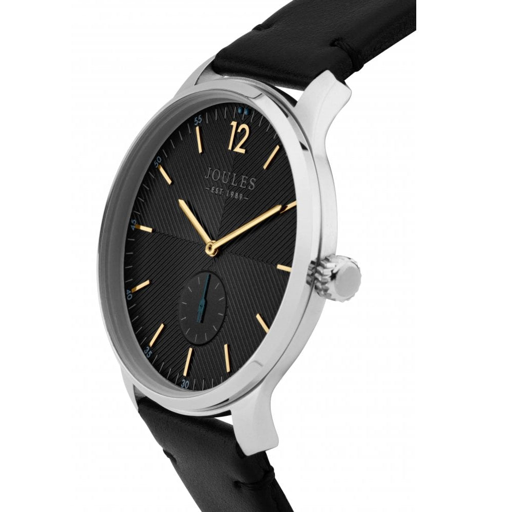 Black Leather Strap Matte Grey Dial Sub Sec Gents Watch