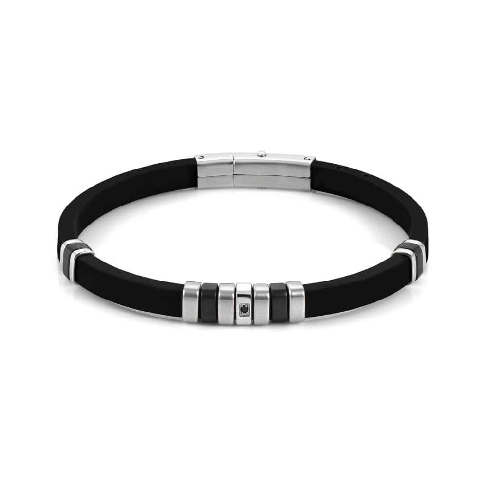 City Black PVD, Stainless Steel & Rubber With Black CZ Bracelet