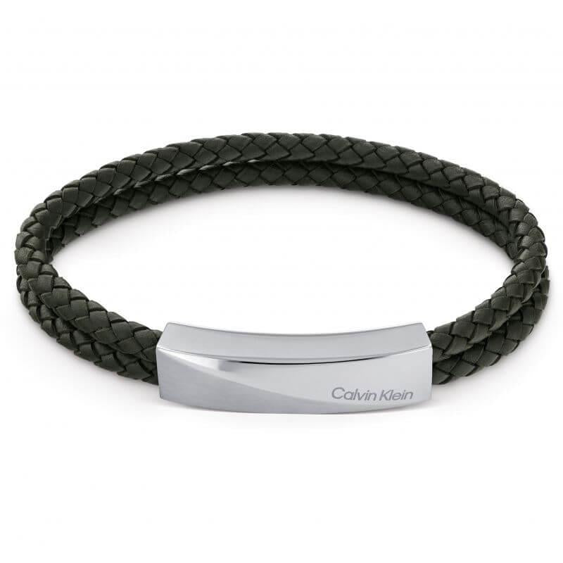 Mens Dark Green Leather & Steel Braided Bracelet