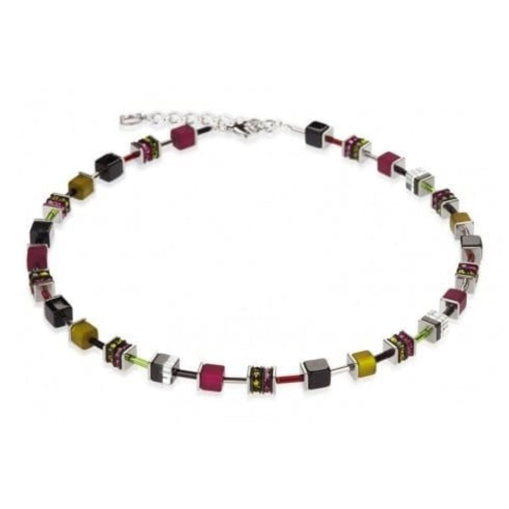 Purple, Green & Black Rhinestone Swarovski Cubed Necklace