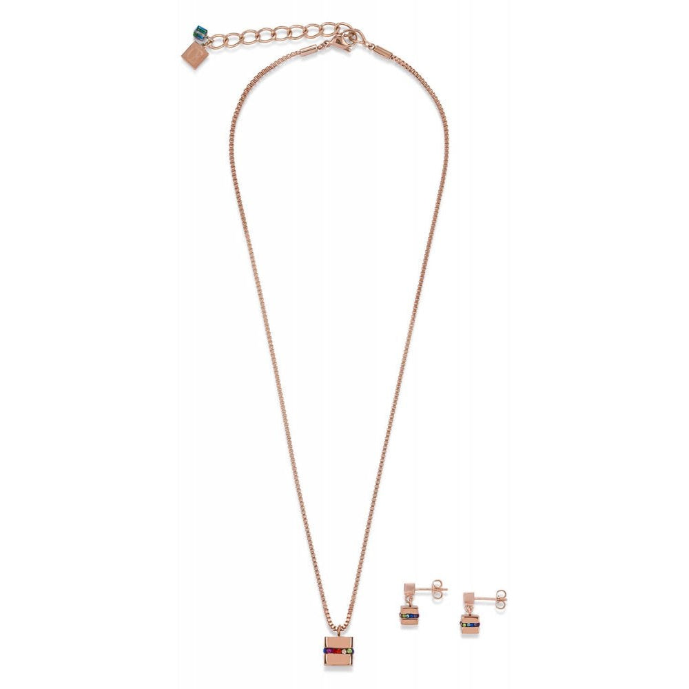 Multicolour Cube Pendant Rose Gold Chain Necklace