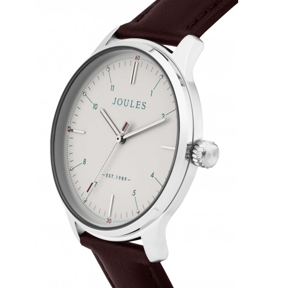 Brown Leather Strap Matte Cream Dial Gents Watch