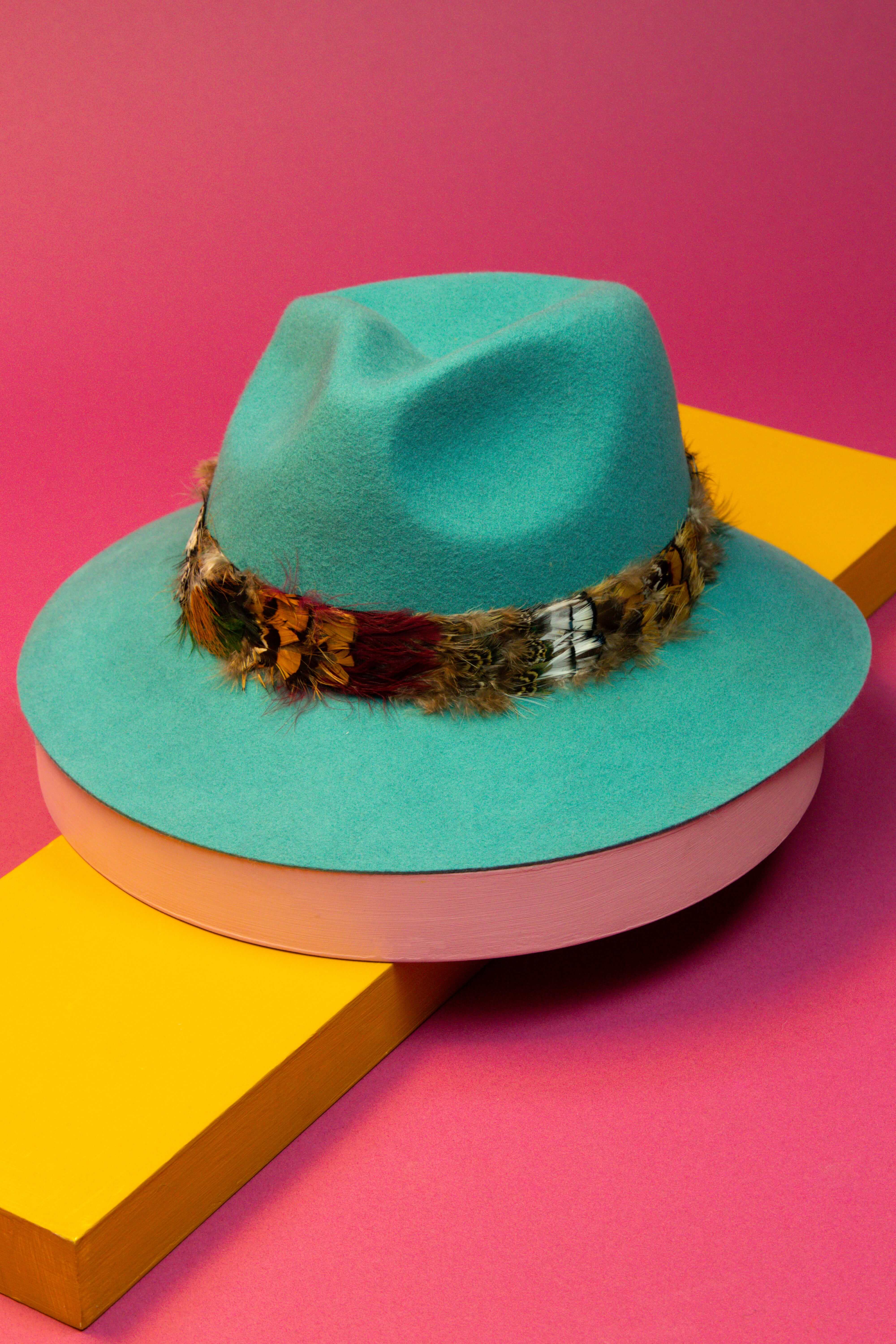 Wool Fedora Feather Band- Teal