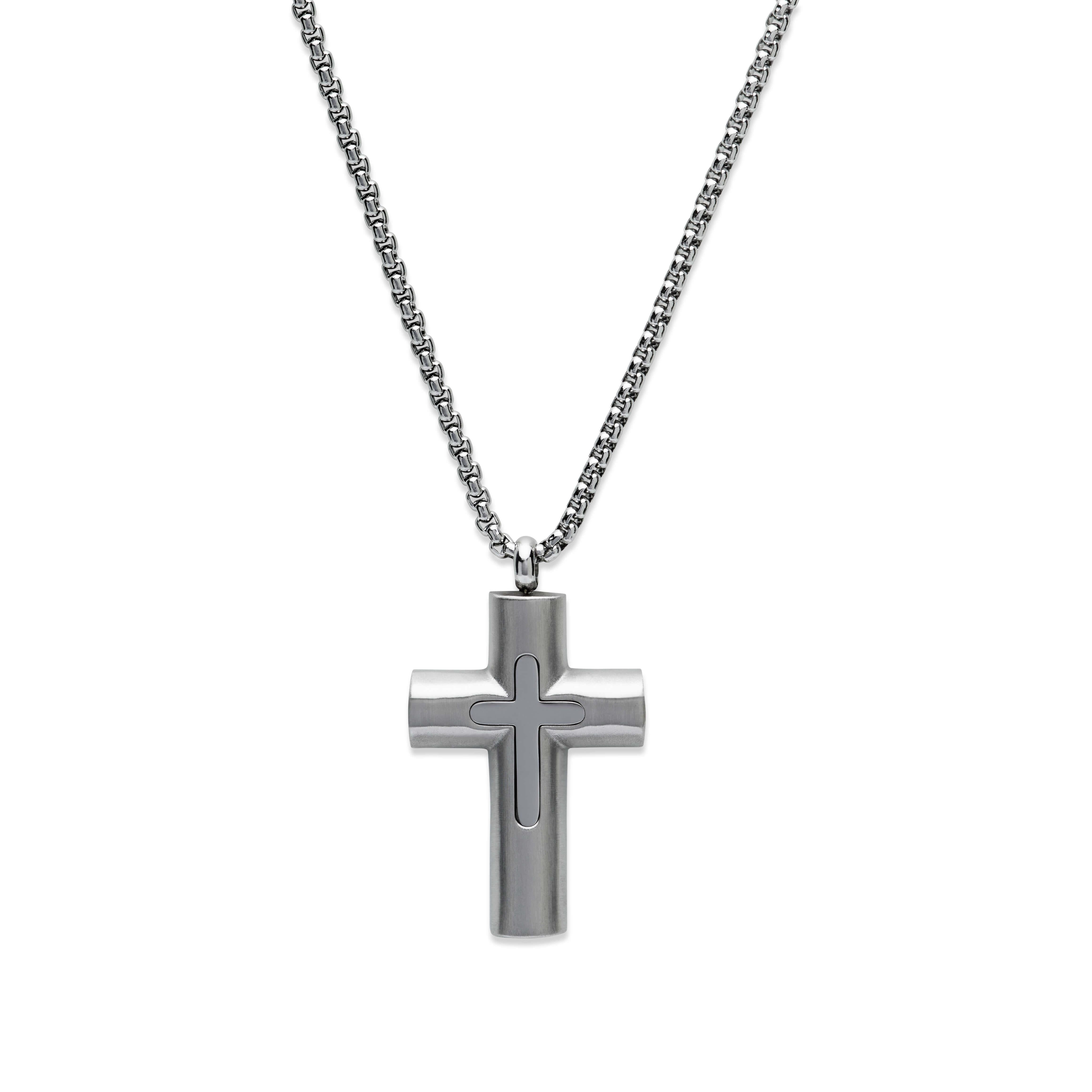 Stainless Steel Matte Cross Pendant With Polished Chain Necklace