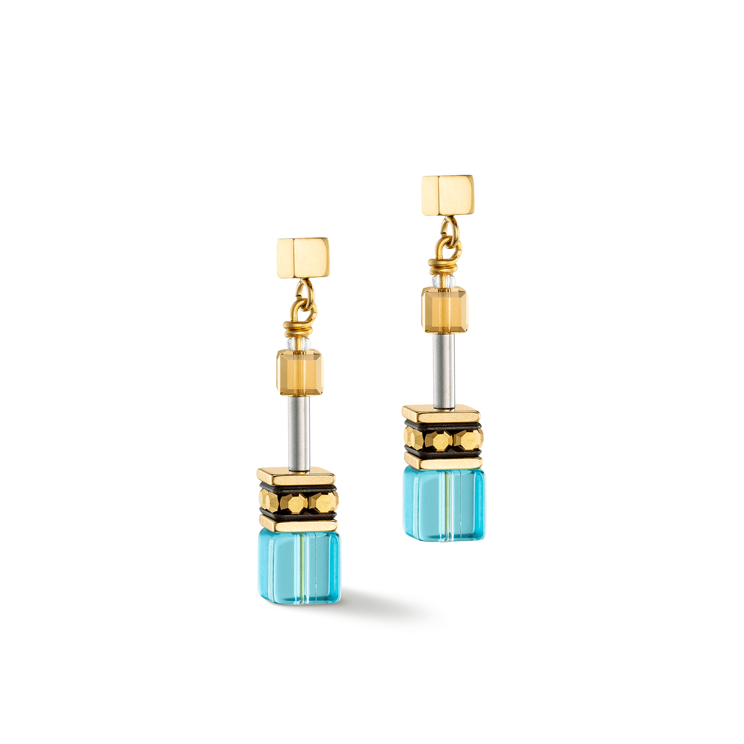 GeoCUBE Turquoise Gold Earrings With Stickpin