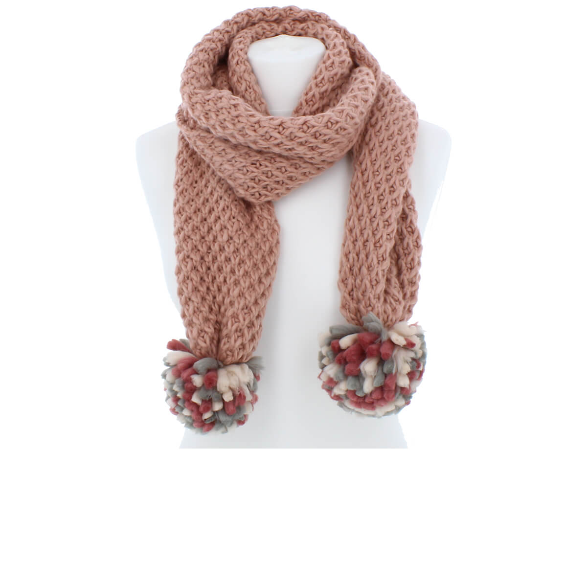 Sara Pink Knitted Pom Pom Scarf