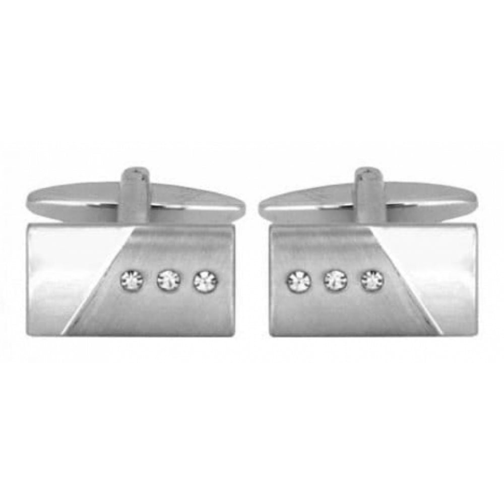 Brushed/Shiny 3 Crystals Rectangle Cufflinks