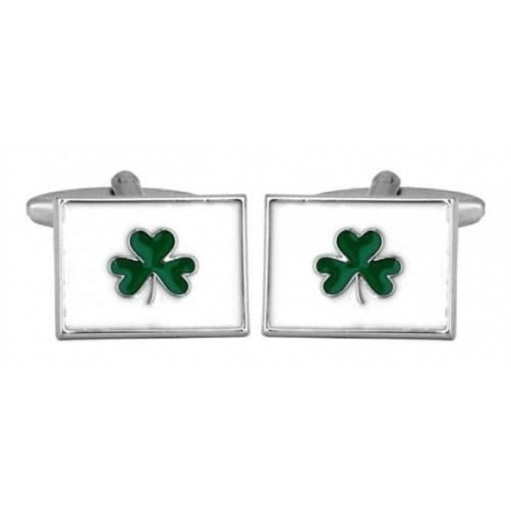 Rhodium Plated Irish Shamrock Cufflinks
