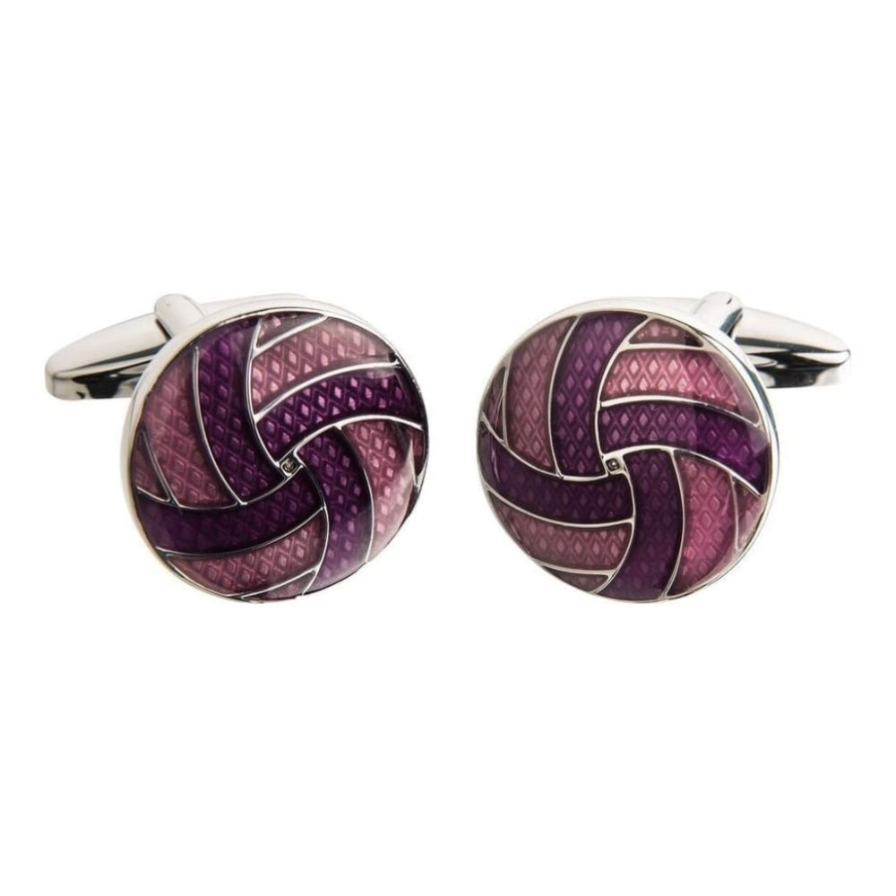 Brass Silver Round Cufflinks With Purple & Pink Enamel Swirl Pattern