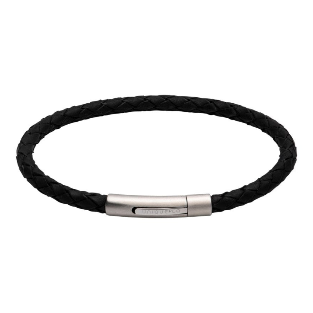 Black Leather Bracelet BL Edge with Matte/Polished Steel Clasp
