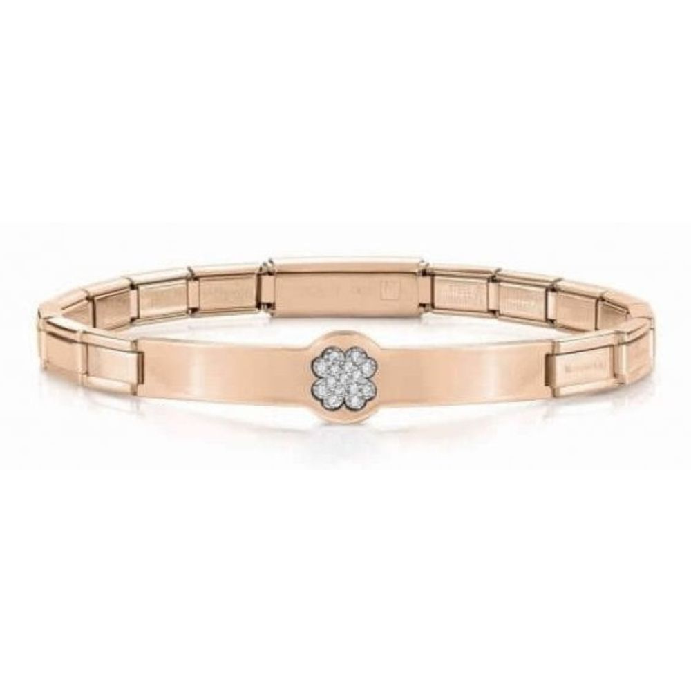 Trendsetter Rose Gold PVD Finish Bracelet White CZ Four Leaf Clover Symbol