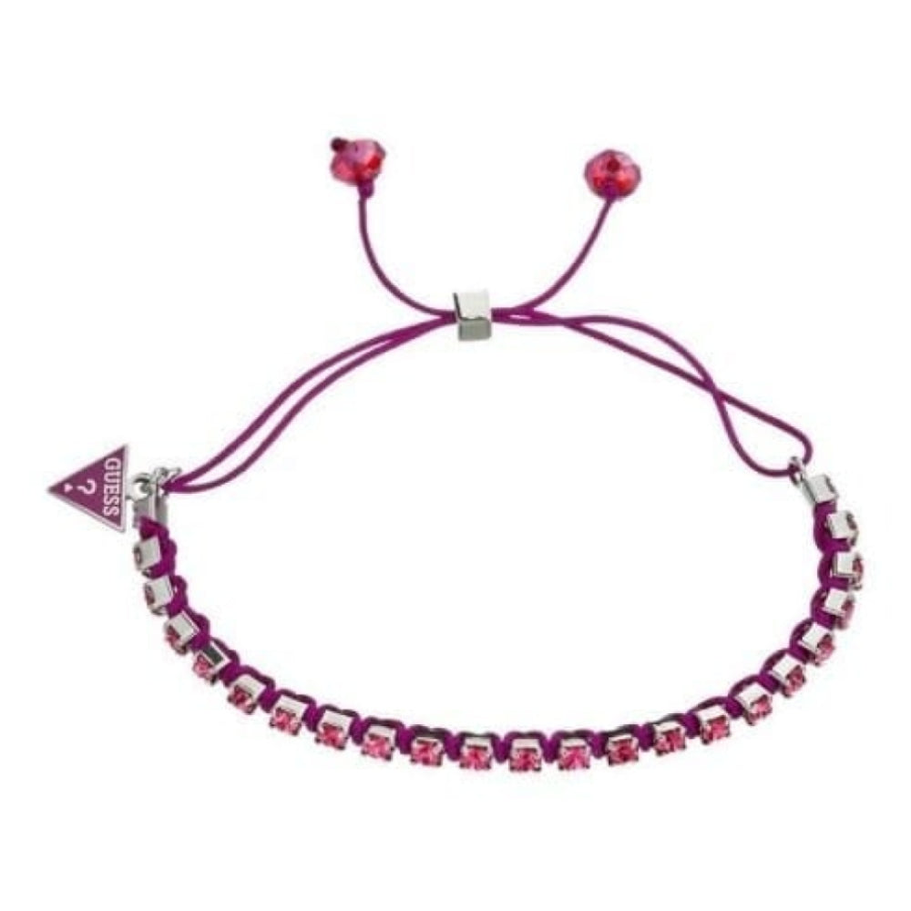 Guess Ladies Rock 'N' Rollstone Pink Fabric Steel Cube Bracelet