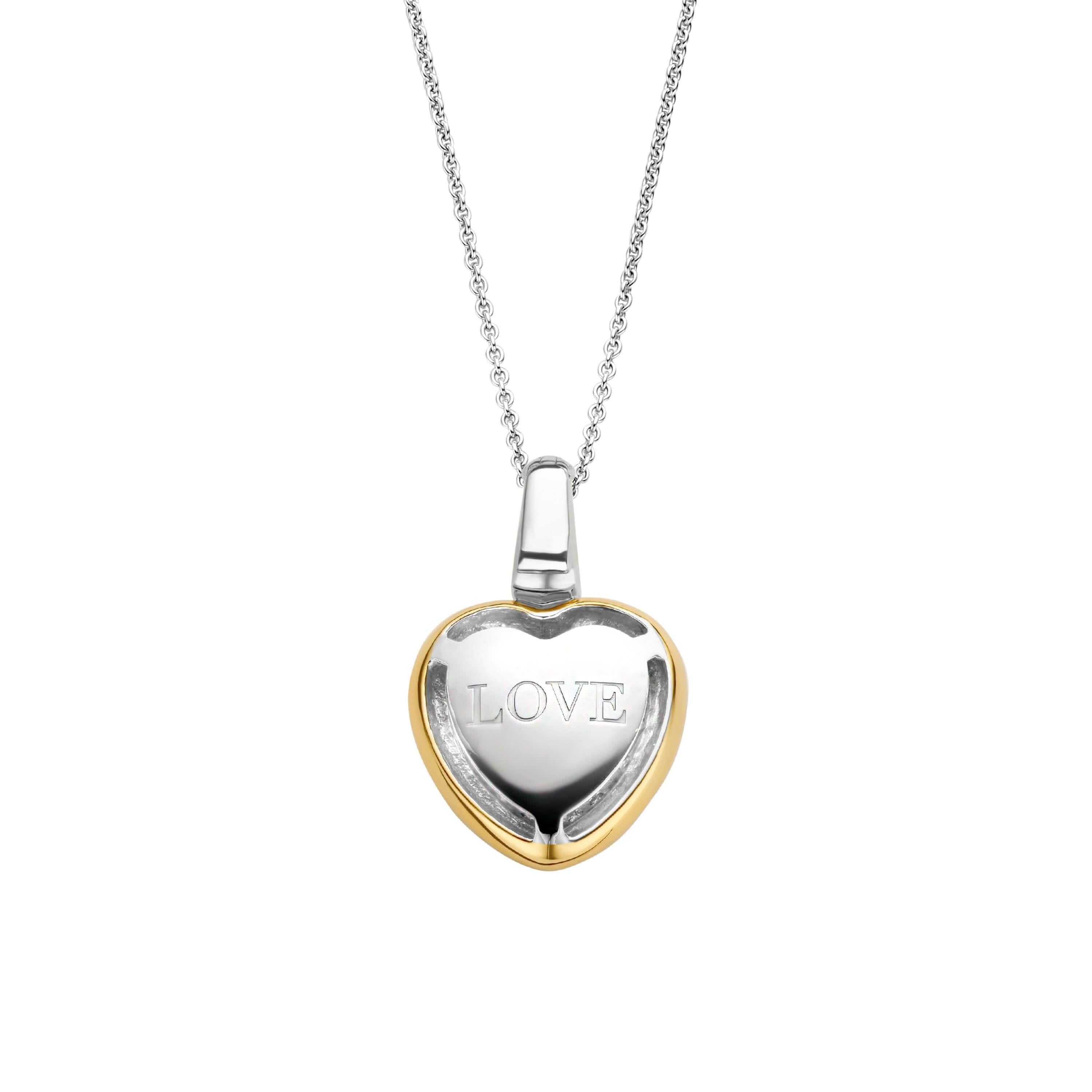 Two Tone Heart With CZ Pendant & Silver Chain Necklace