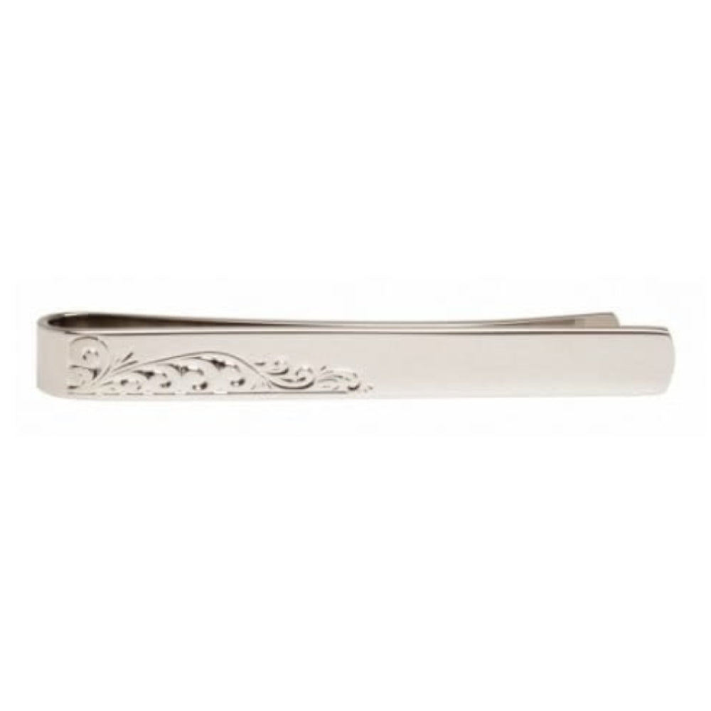 Rhodium Plated Leaf Pattern Tie Bar