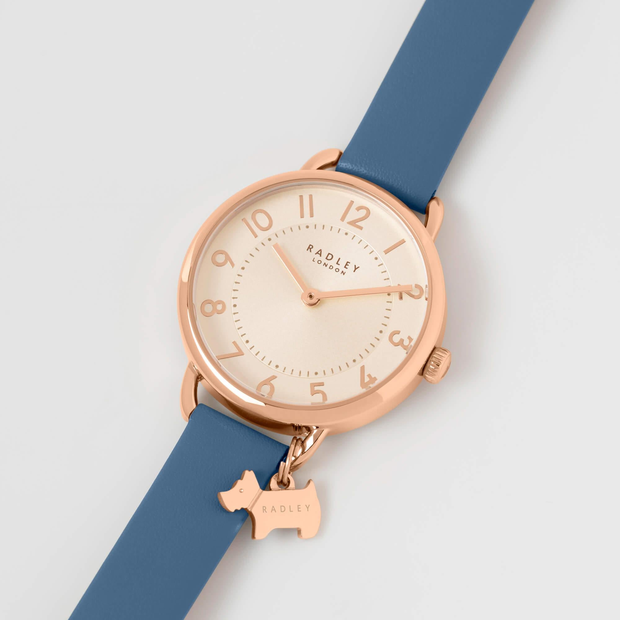 Ladies RG Tone Open Shoulder Case Blue Strap Watch