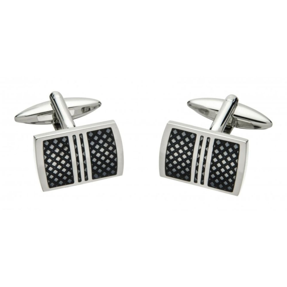 Brass Diamond Pattern With Dark Grey Enamel Rectangular Cufflinks