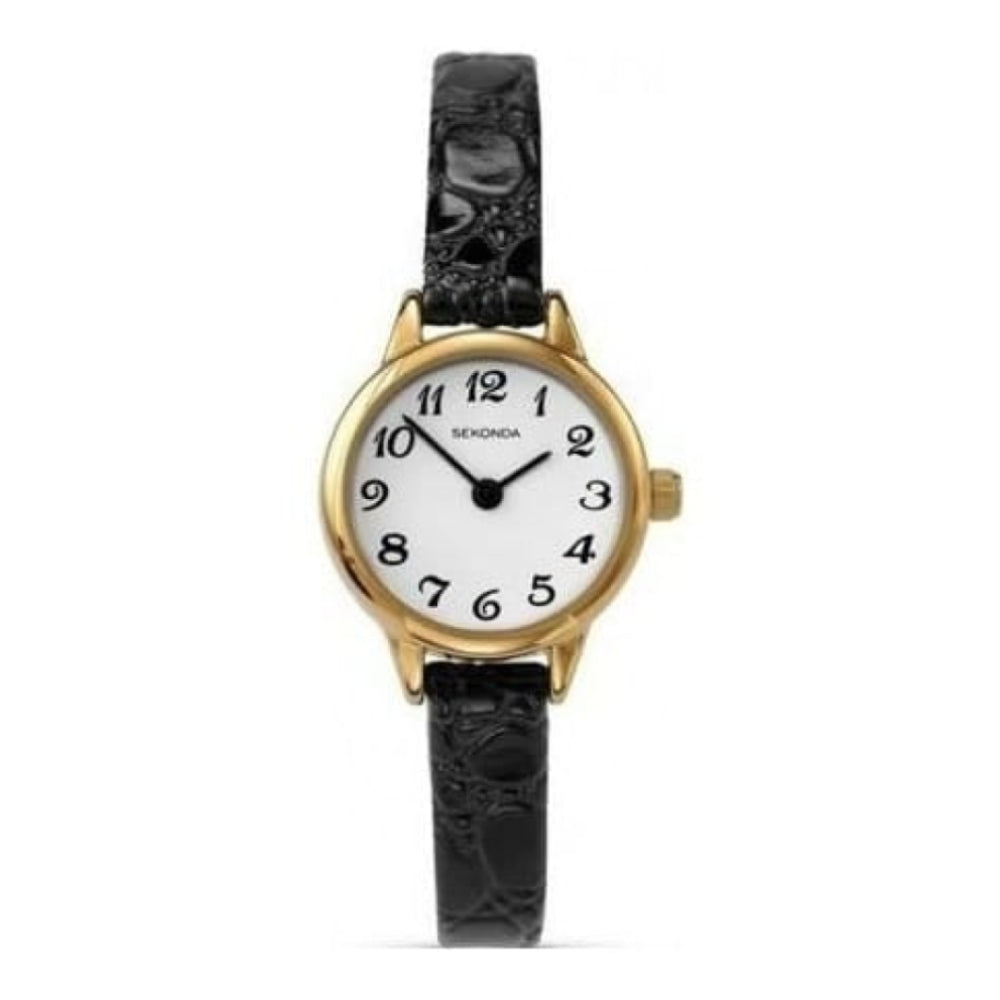 Sekonda Ladies Petite Gold Plated Bubble Textured Black Leather