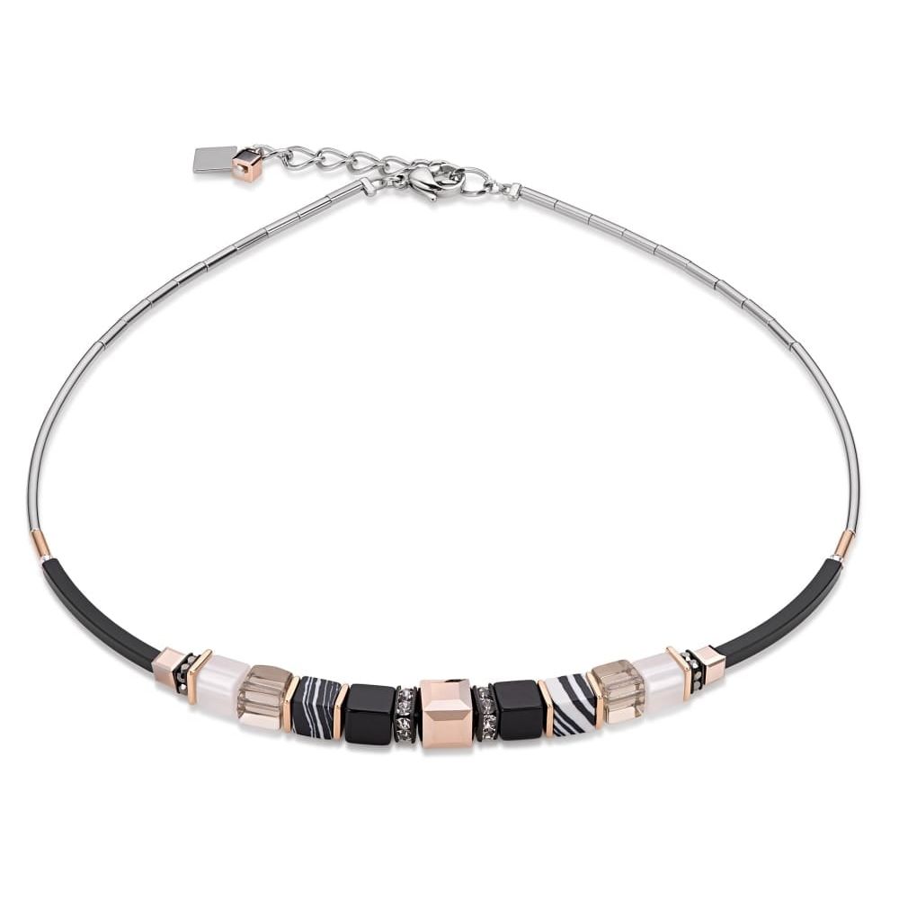 Black/Gold/ Striped Geo Cube Necklace