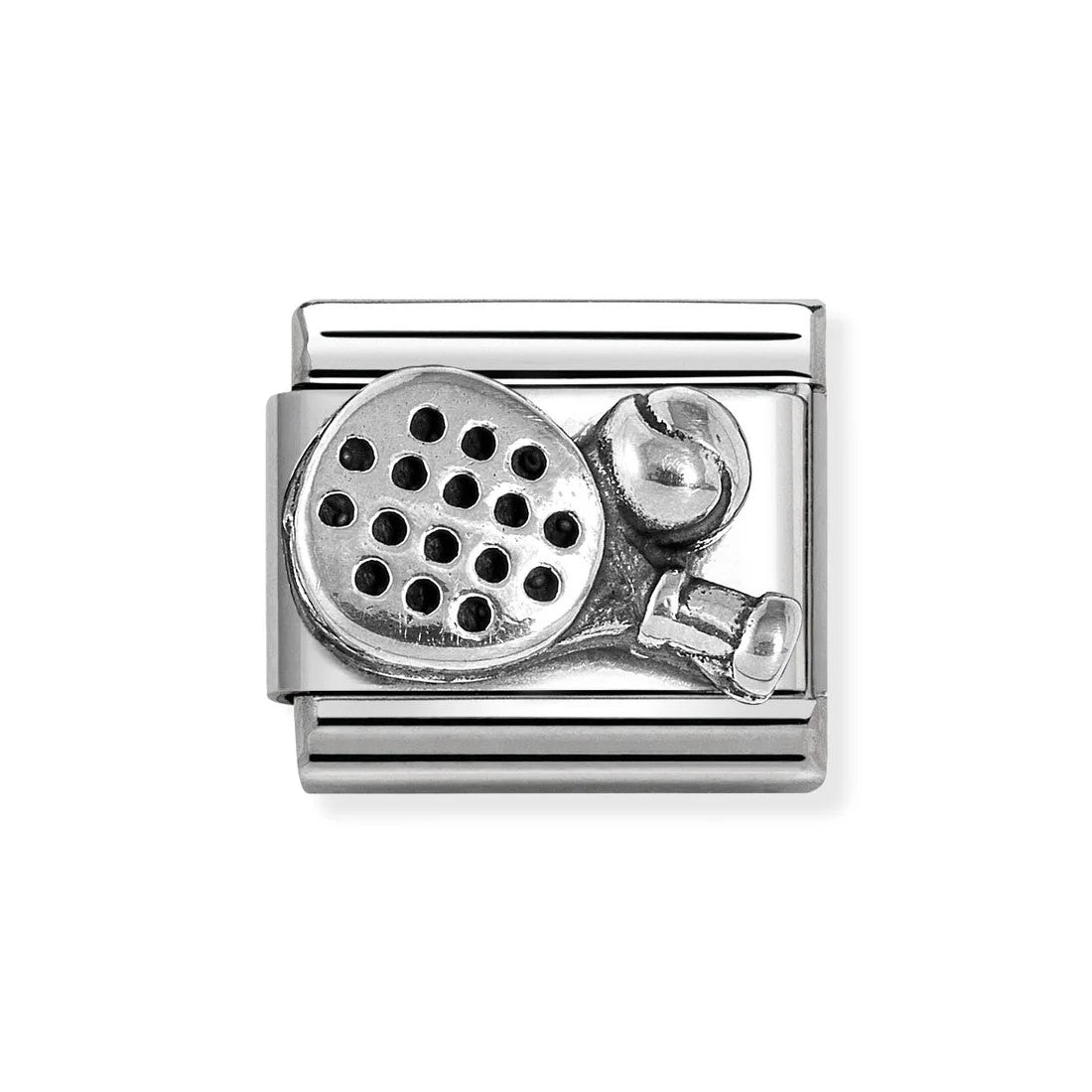 Composable Classic Paddle Racket & Ball Charm In 925 Silver