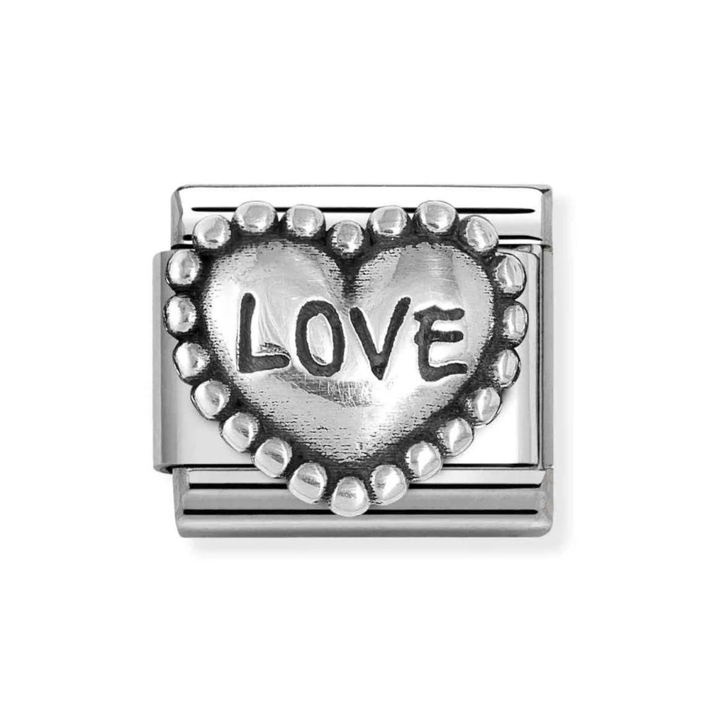 Composable Classic Steel Charm With LOVE Heart In 925 Silver