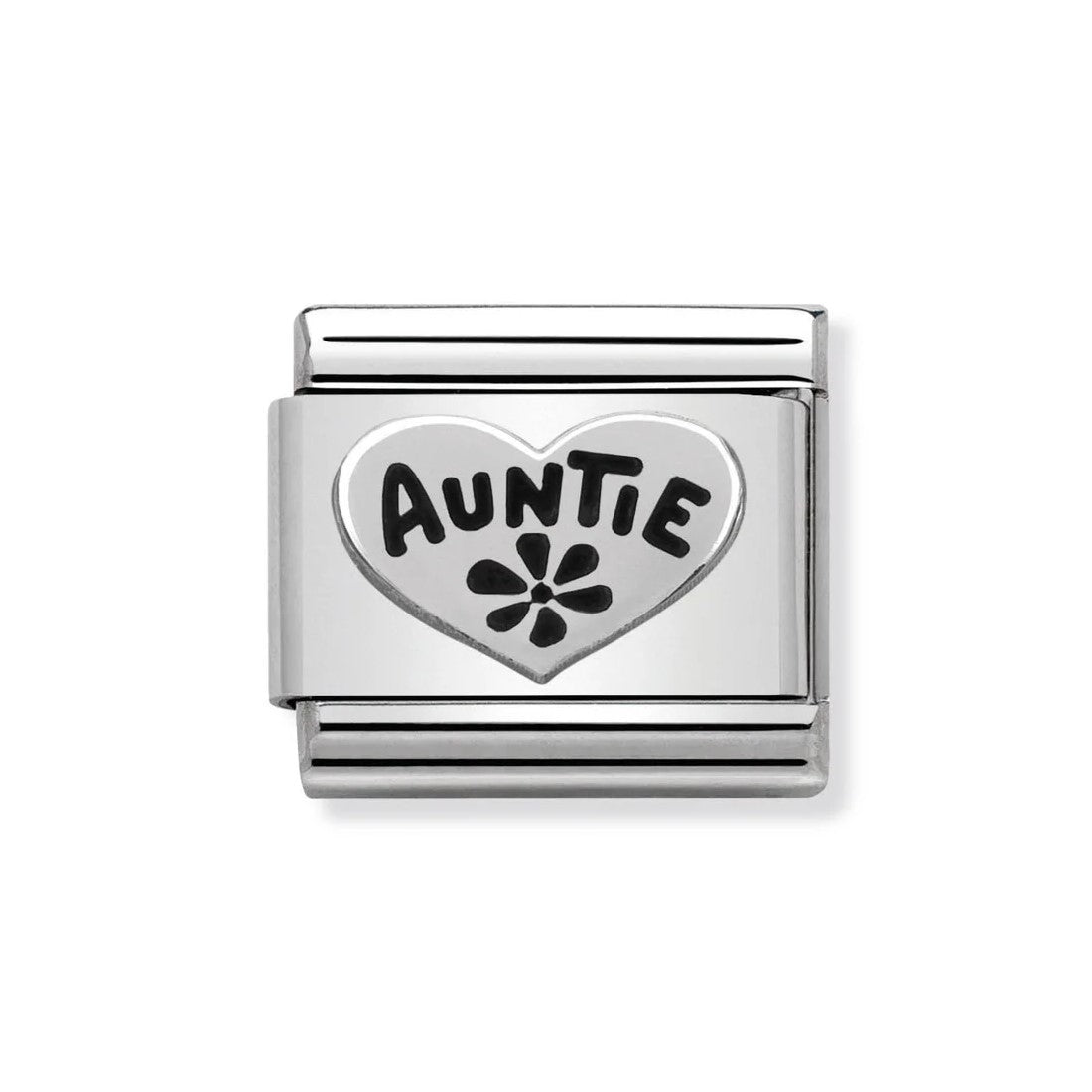 Composable Classic Auntie Heart In Stainless Steel And Enamel Charm