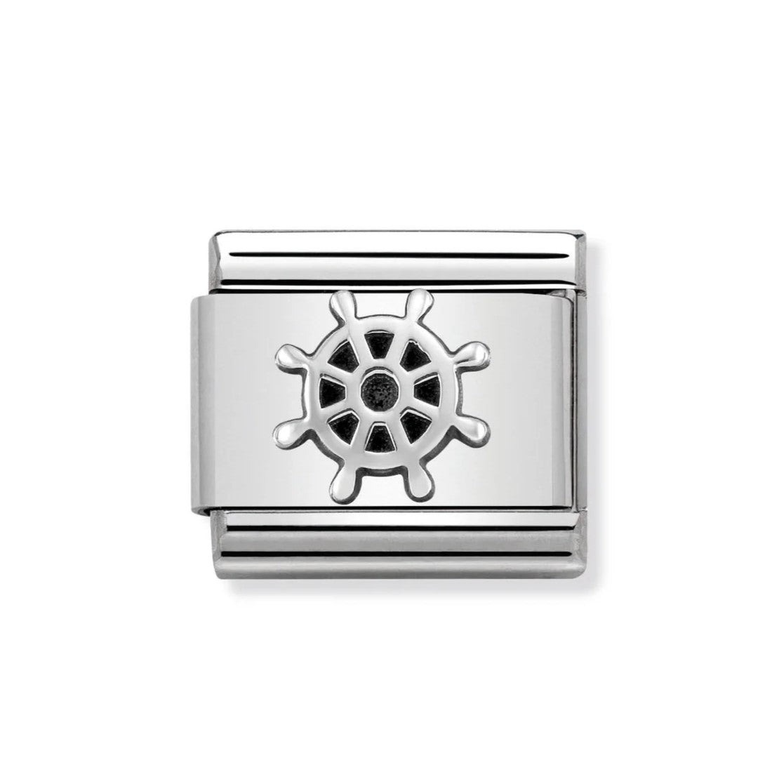 Classic Link In Stainless Steel With Sterling Silver Boat Wheel Symbol