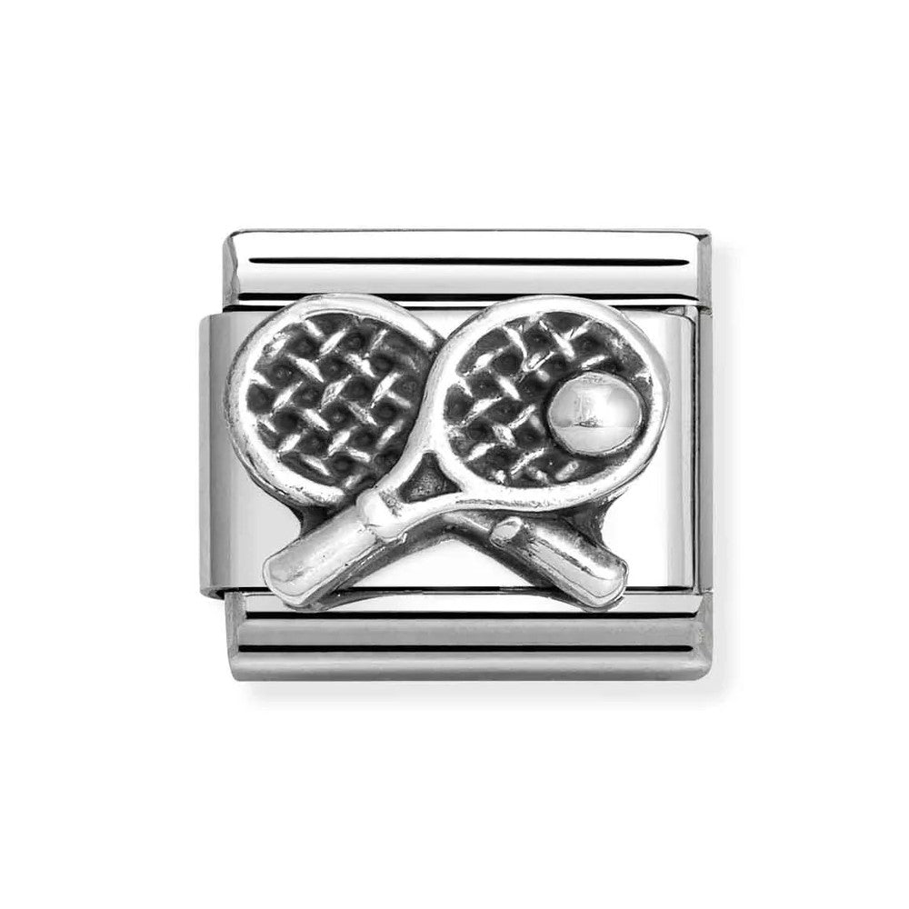 Composable Classic Link With Tennis Rackets In 925 Oxidized Silver