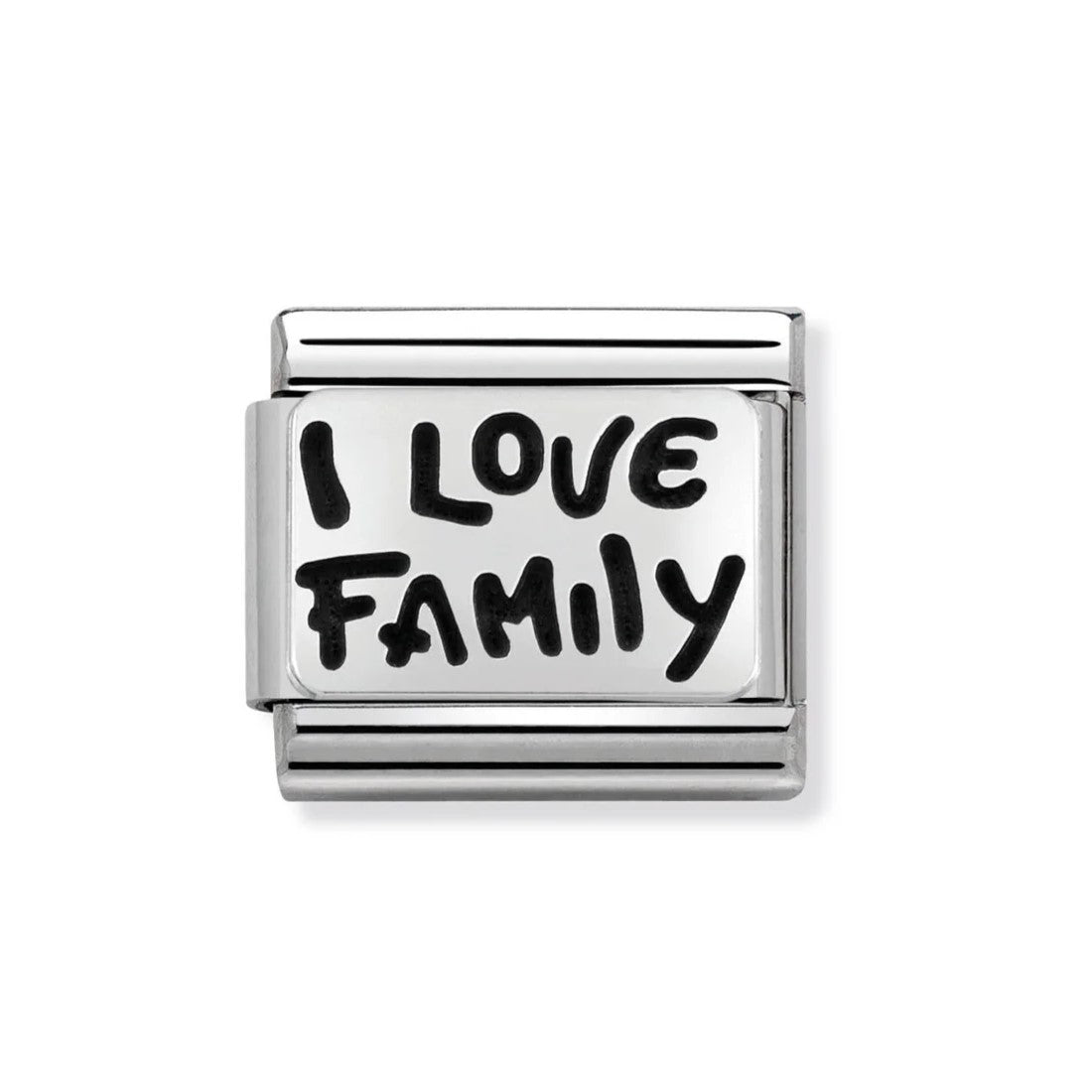 Classic Oxidised Silver 'I LOVE FAMILY' Link