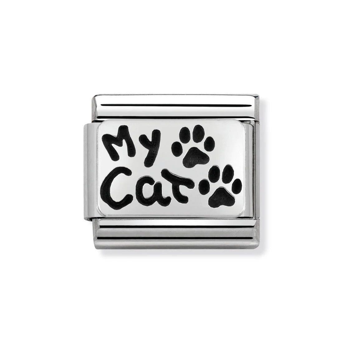 Classic Oxidised Silver 'My Cat' Paw Print Link