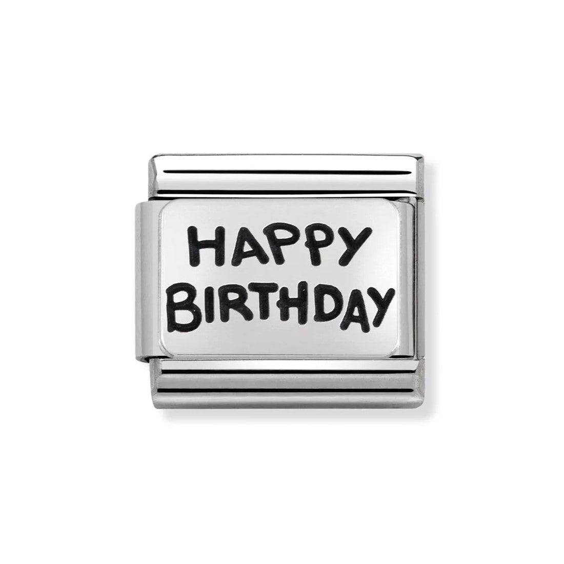 Classic Oxidised Silver Happy Birthday Link