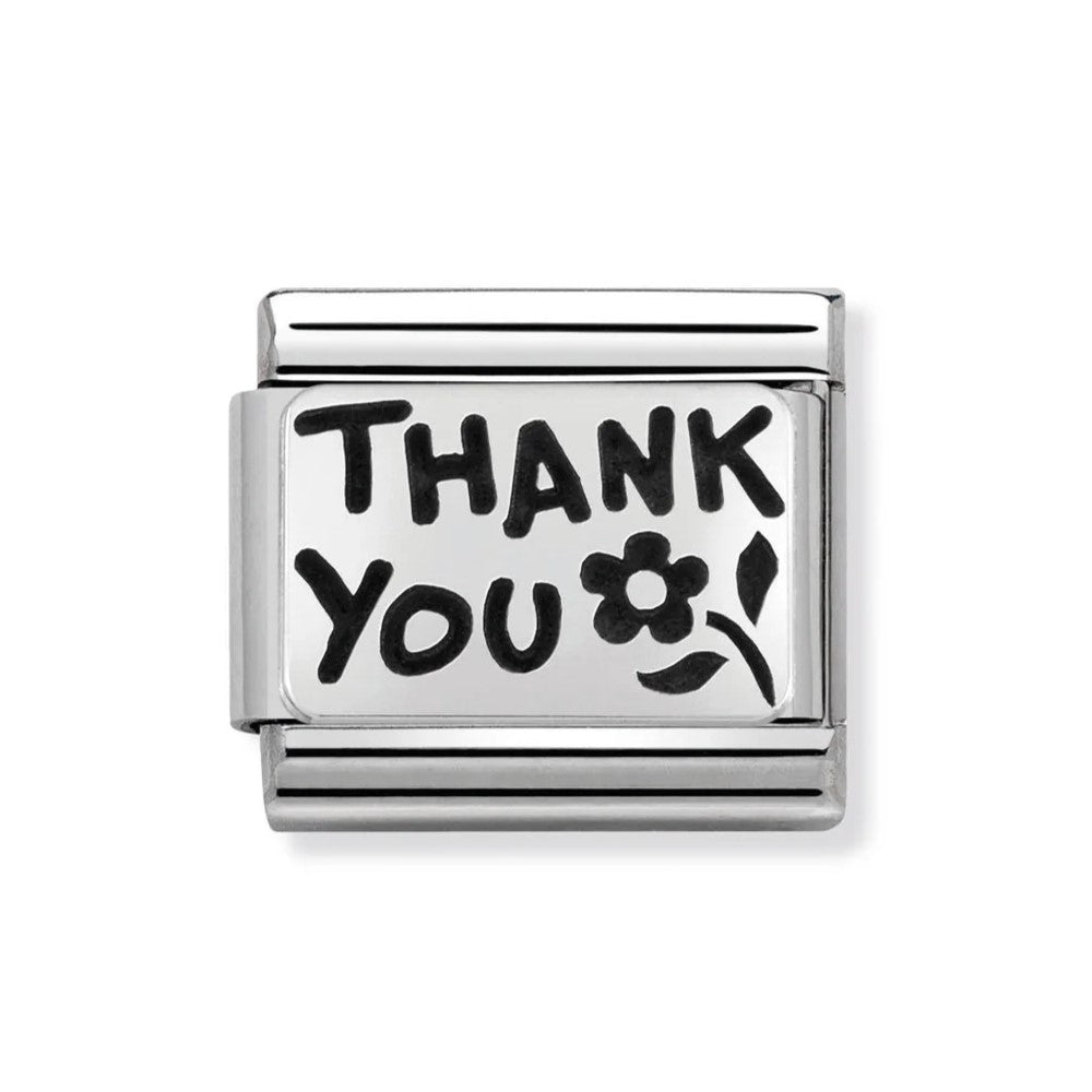 Classic Oxidised Silver 'Thank You' Link