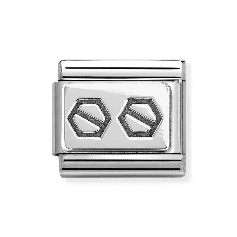 Composable Classic Link With Two Hexagonal Screw In 925 Oxidized Silver