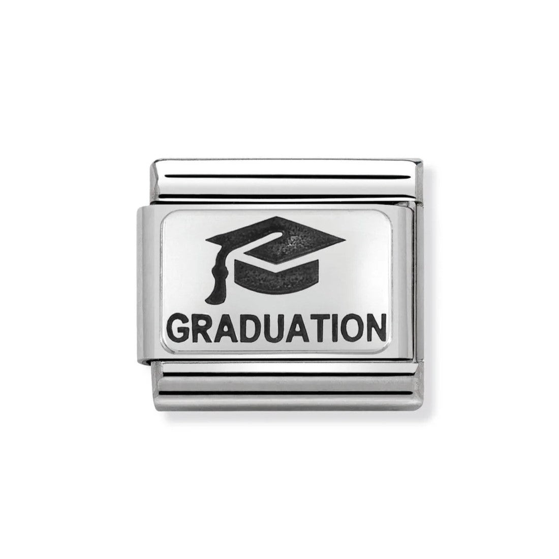 Composable Classic Engraved Graduation With Hat On Plate Stainless Steel Charm