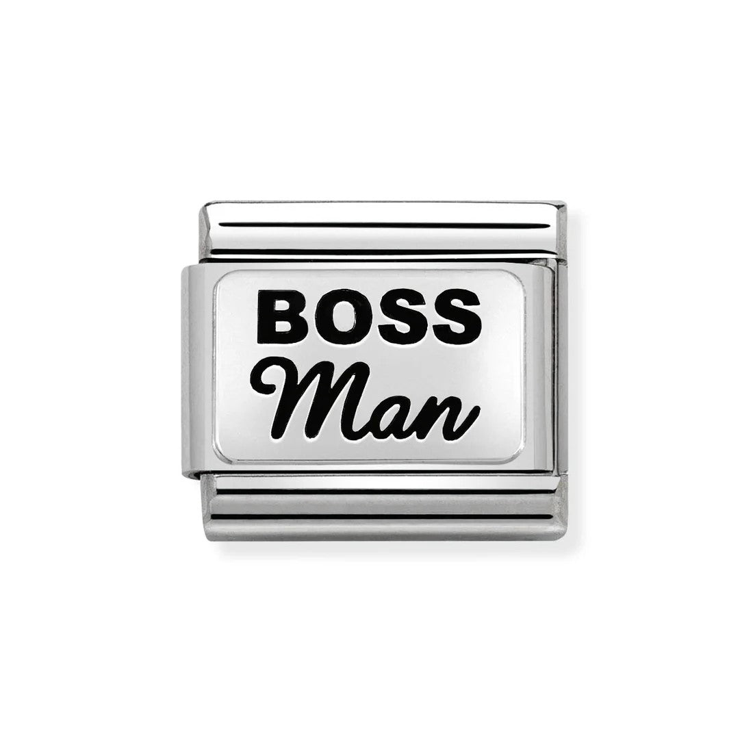 Composable Classic Oxidised Plates In Steel & 925 Silver Boss Man Charm