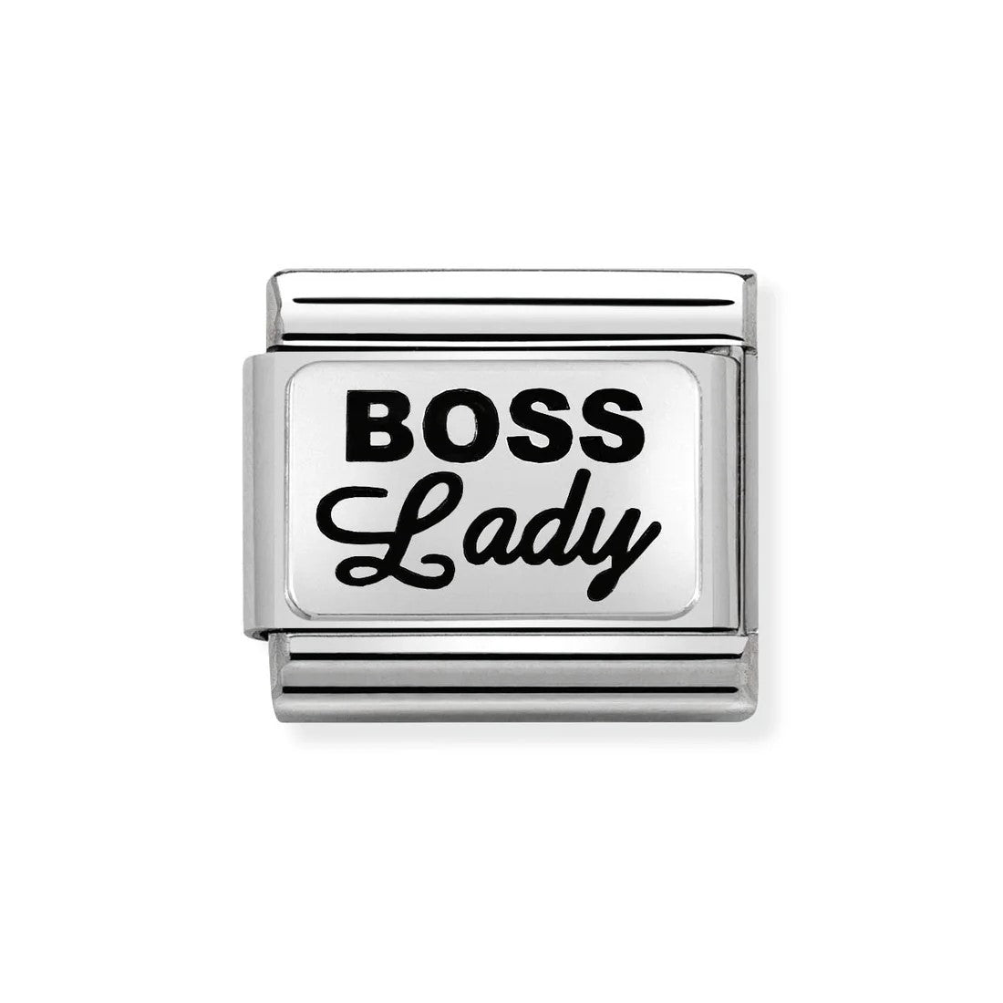 Composable Classic Oxidised Plates In Steel & 925 Silver Boss Lady Charm