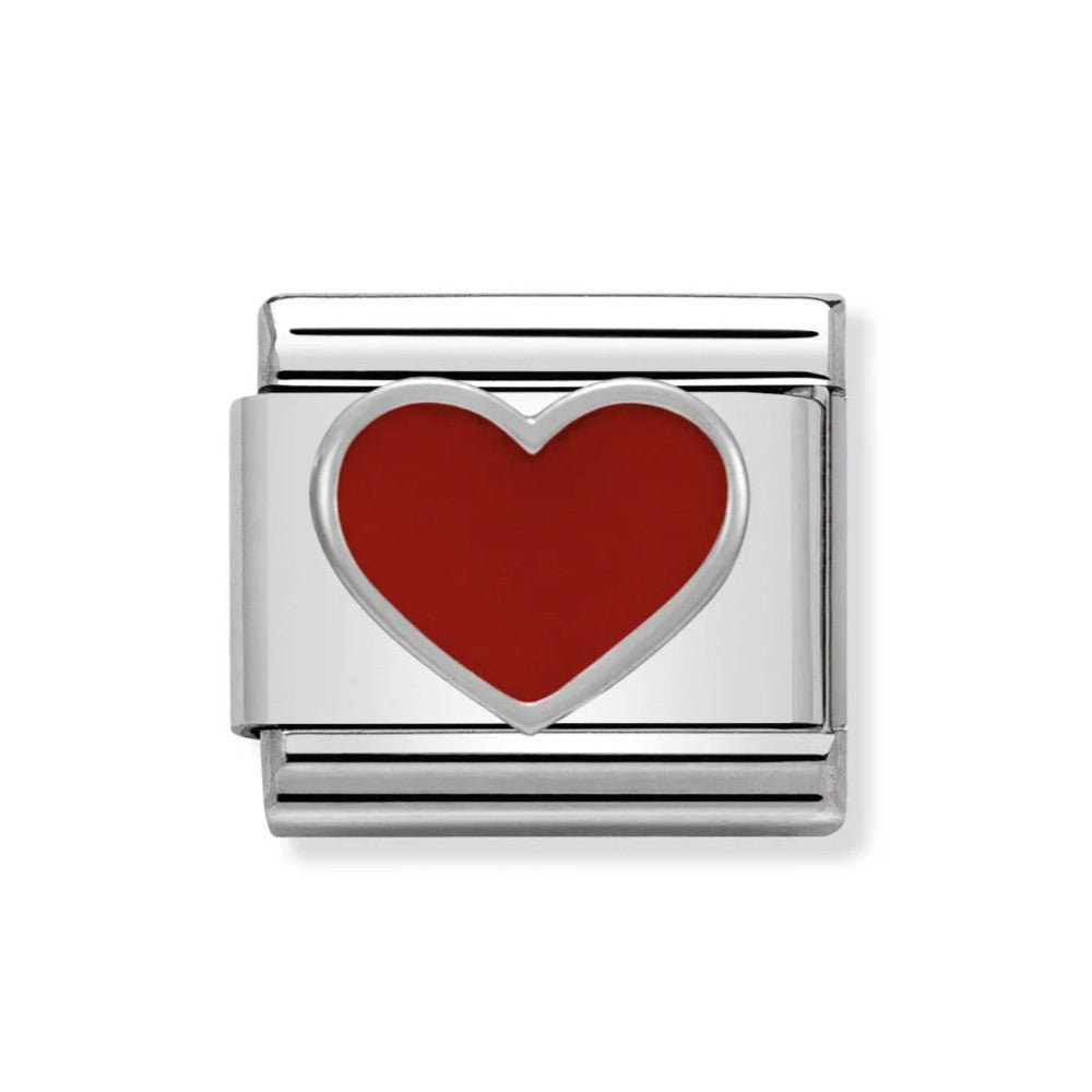 Classic Silver Set Red Enamel Heart link