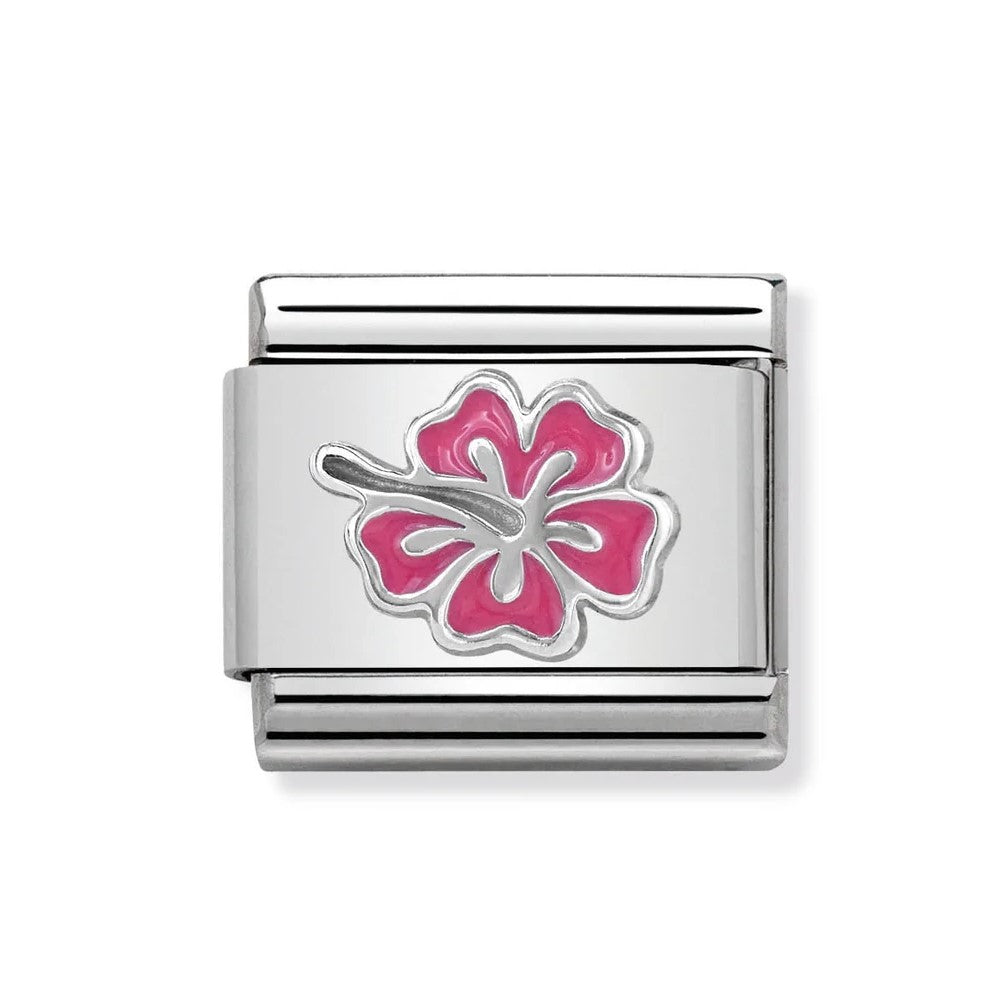 Classic Pink Hibiscus Flower Enamel link