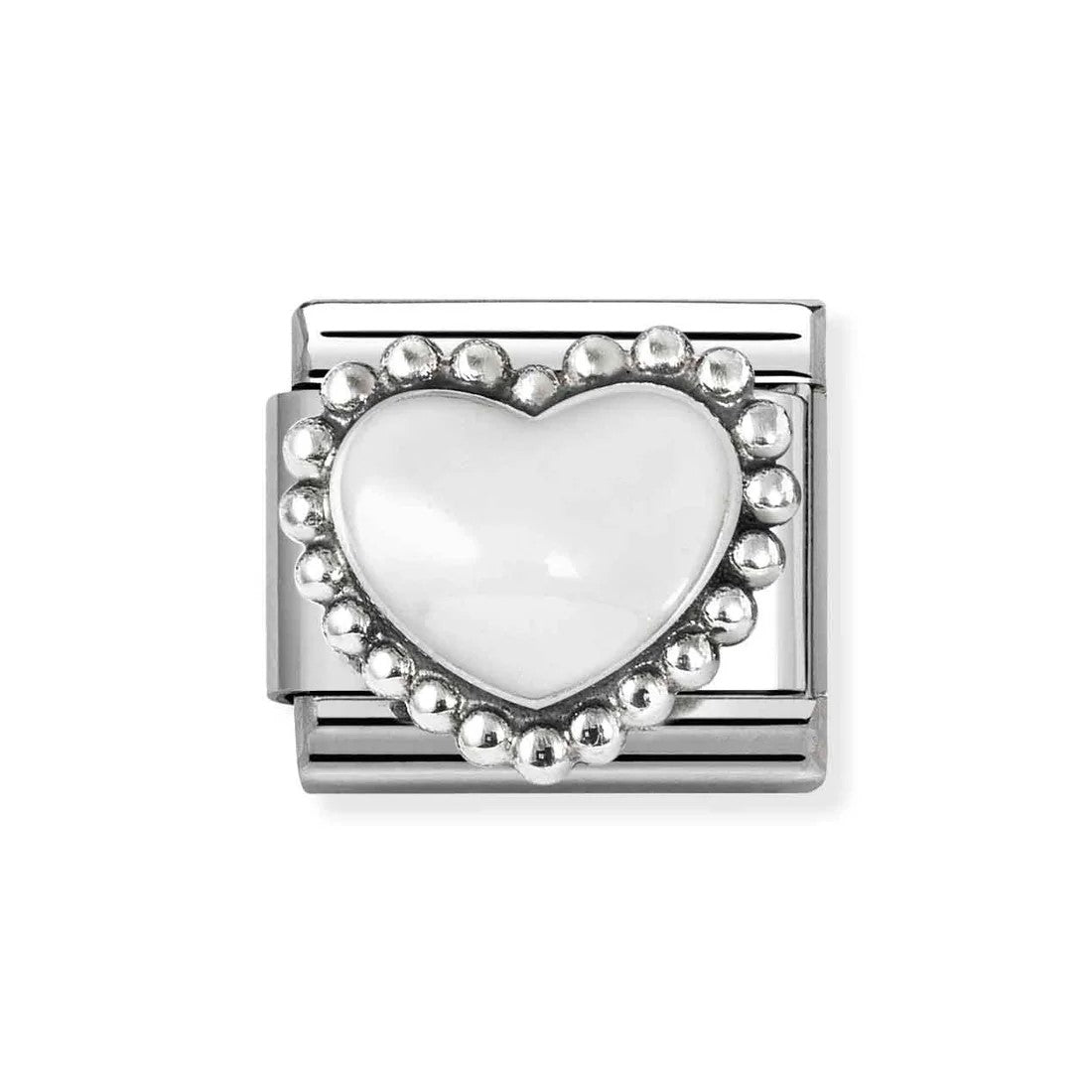 Composable Classic Steel Charm With White Heart In 925 Silver & Enamel