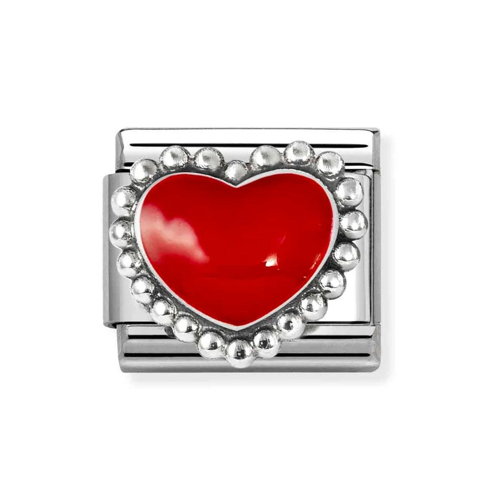 Composable Classic Steel Charm With Red Heart In 925 Silver & Enamel