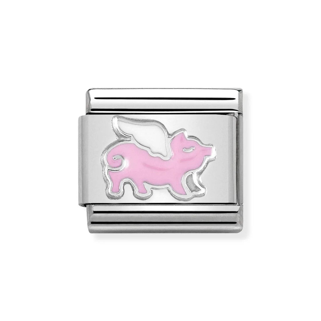 Classic Symbols in Steel, Enamel & 925 Silver Flying Pig Link