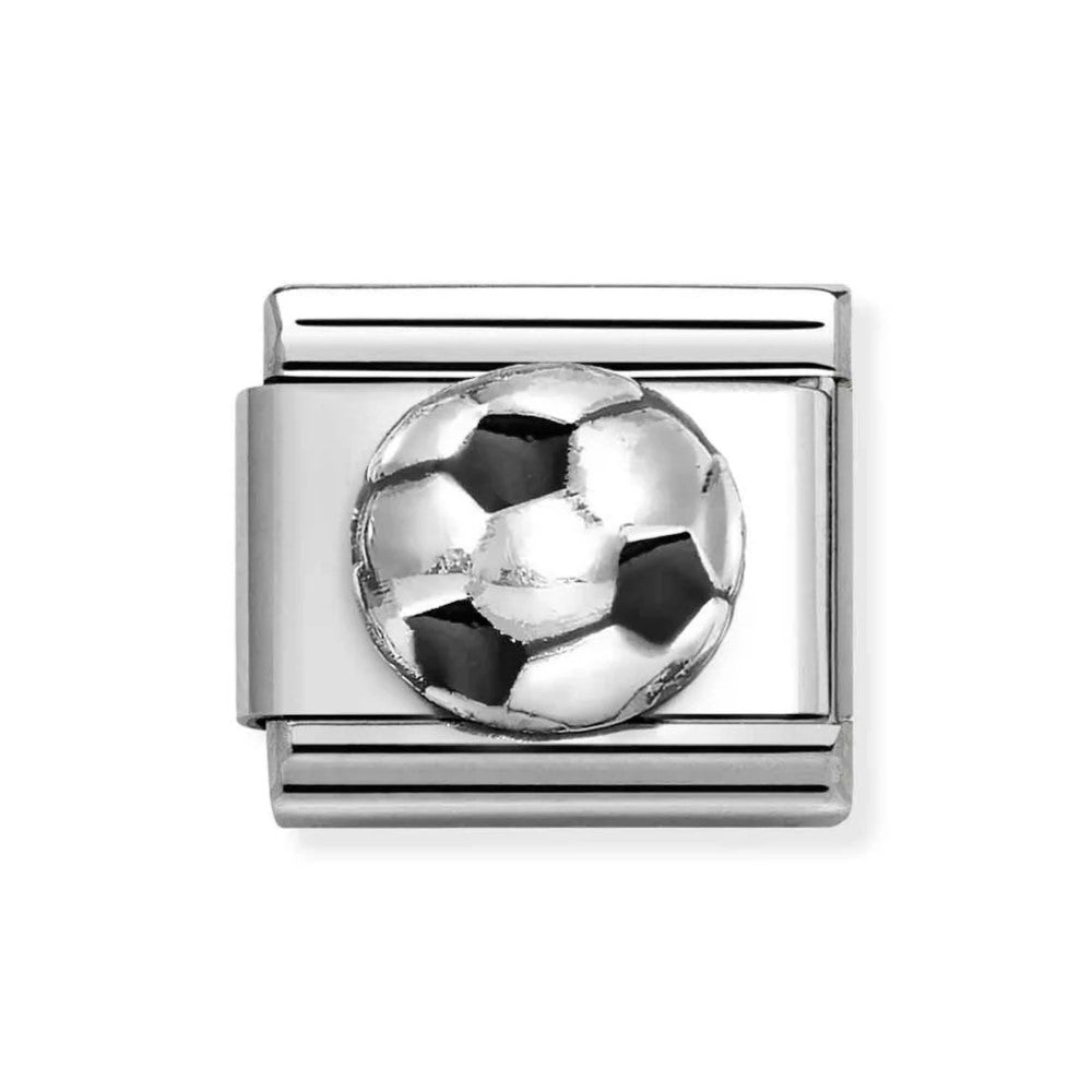 Composable Classic Link With Soccer Ball in 925 Silver With Black Enamel