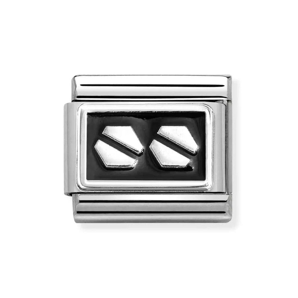Composable Classic Link With Double Hexagon Screw in 925 Silver With Black Enamel