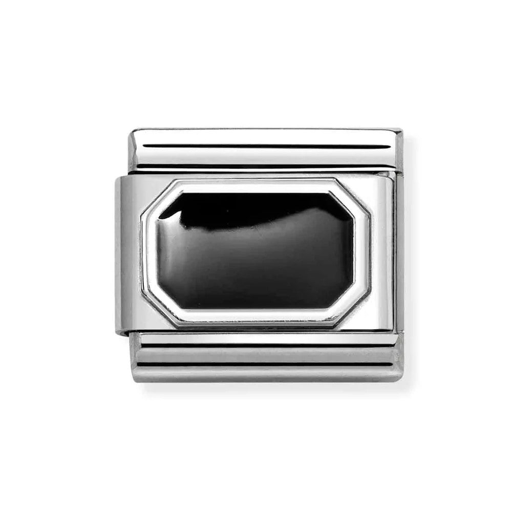 Composable Classic Link With Blunted Rectangle in 925 Silver With Black Enamel