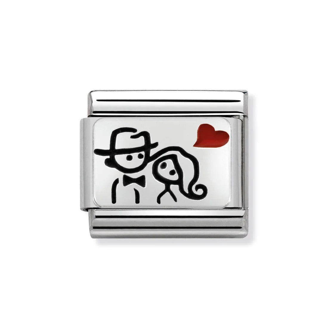 Classic Enamel Couple With Red heart Link