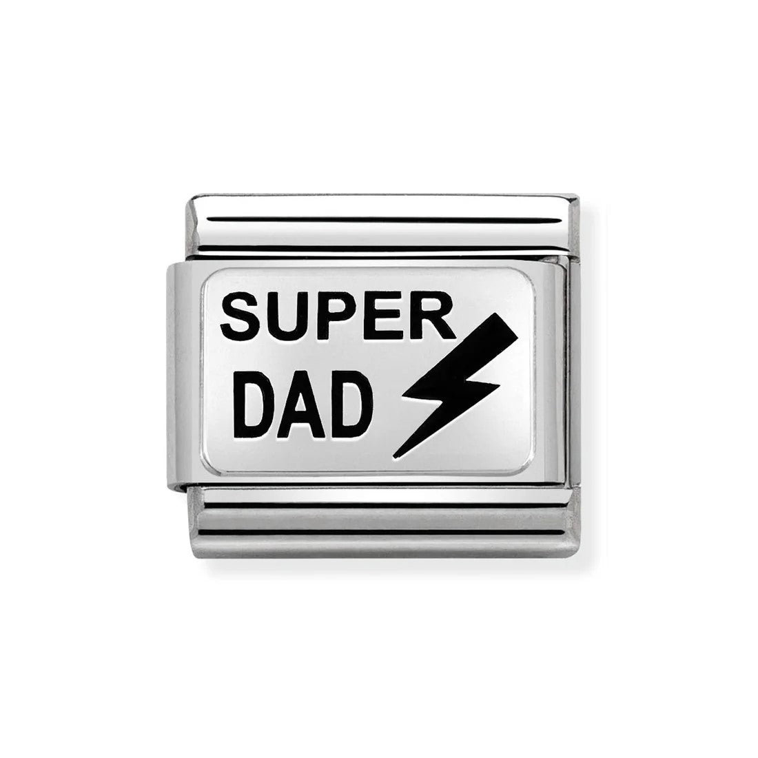 Composable Classic Oxidised Plates In Steel & 925 Silver Super Dad Charm