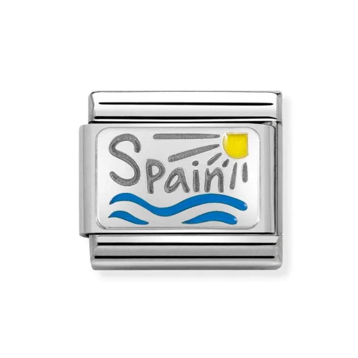 Composable Classic Steel Charm With Spain In 925 Silver & Enamel