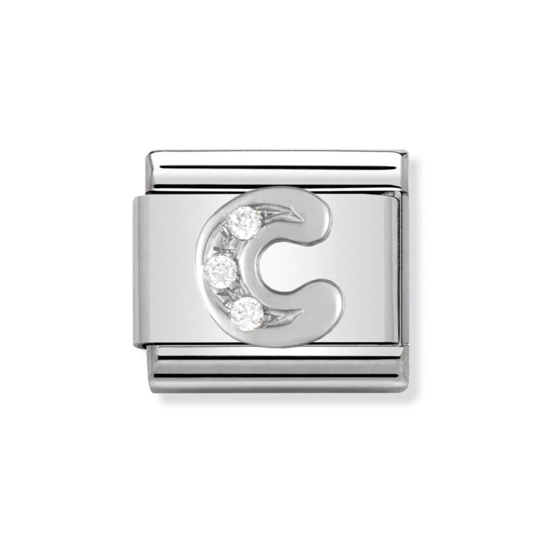 Classic Stainless Steel Letter 'C' Link with CZ Stones