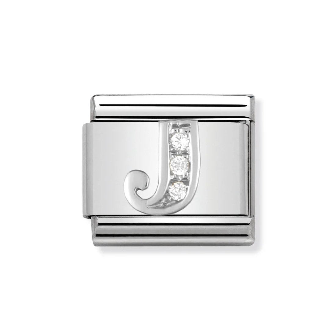 Classic Stainless Steel Letter 'J' Link with CZ Stones
